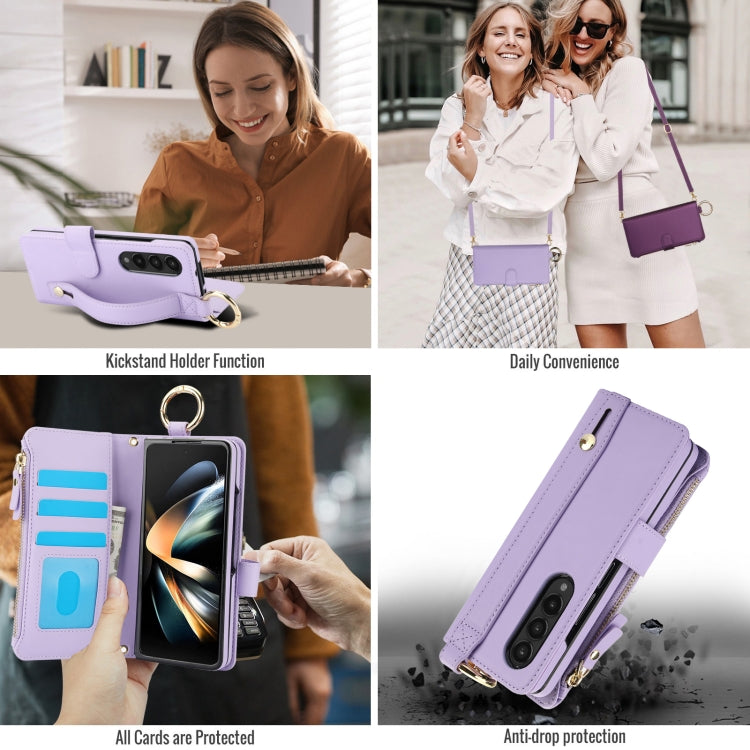 For Samsung Galaxy Z Fold4 Crossbody Ring Multifunctional Wallet Fold Leather Phone Case