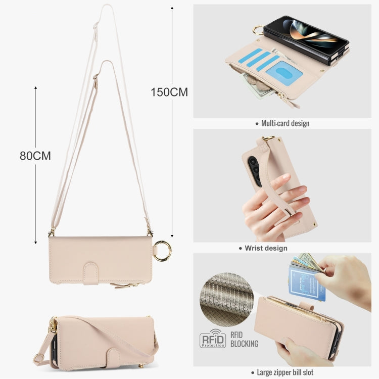 For Samsung Galaxy Z Fold3 5G Crossbody Ring Multifunctional Wallet Fold Leather Phone Case