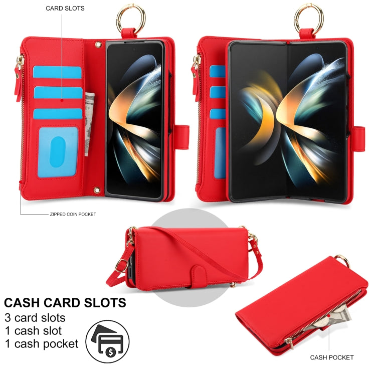 For Samsung Galaxy Z Fold3 5G Crossbody Ring Multifunctional Wallet Fold Leather Phone Case