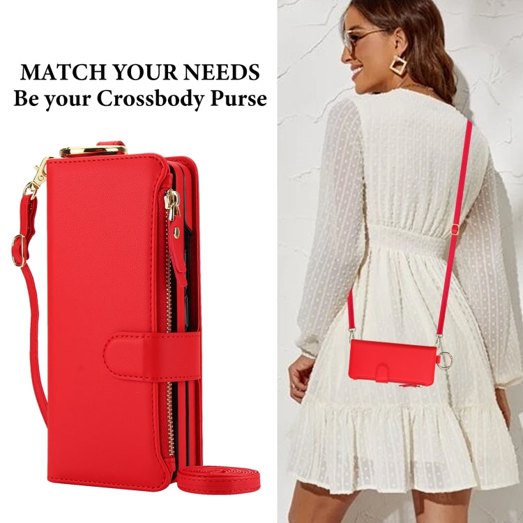 For Samsung Galaxy Z Fold3 5G Crossbody Ring Multifunctional Wallet Fold Leather Phone Case