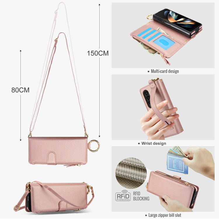 For Samsung Galaxy Z Fold3 5G Crossbody Ring Multifunctional Wallet Fold Leather Phone Case