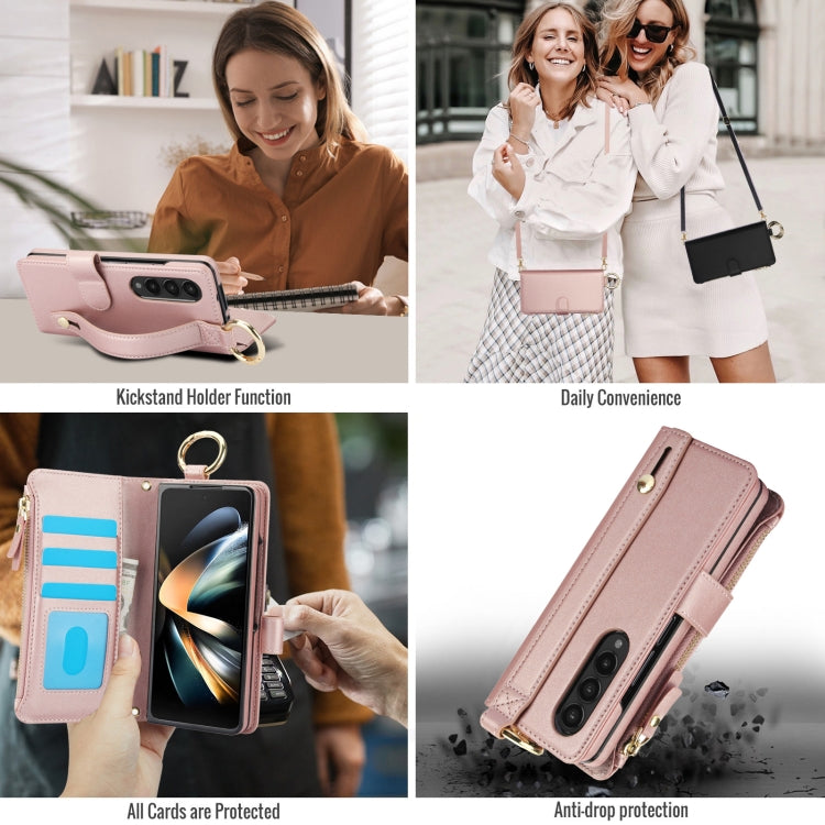 For Samsung Galaxy Z Fold3 5G Crossbody Ring Multifunctional Wallet Fold Leather Phone Case