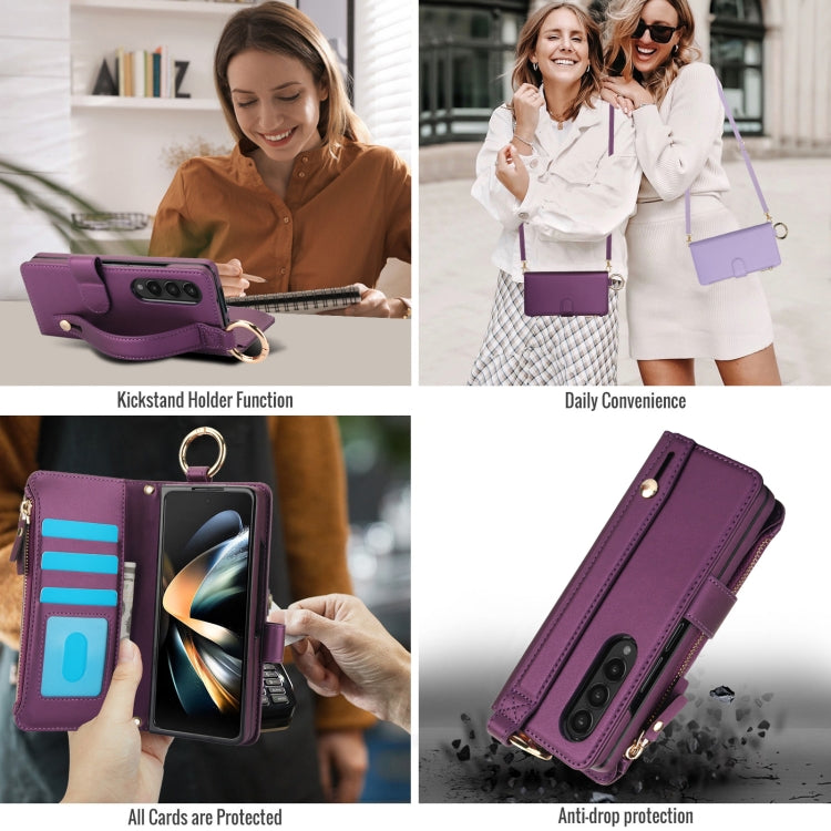 For Samsung Galaxy Z Fold3 5G Crossbody Ring Multifunctional Wallet Fold Leather Phone Case