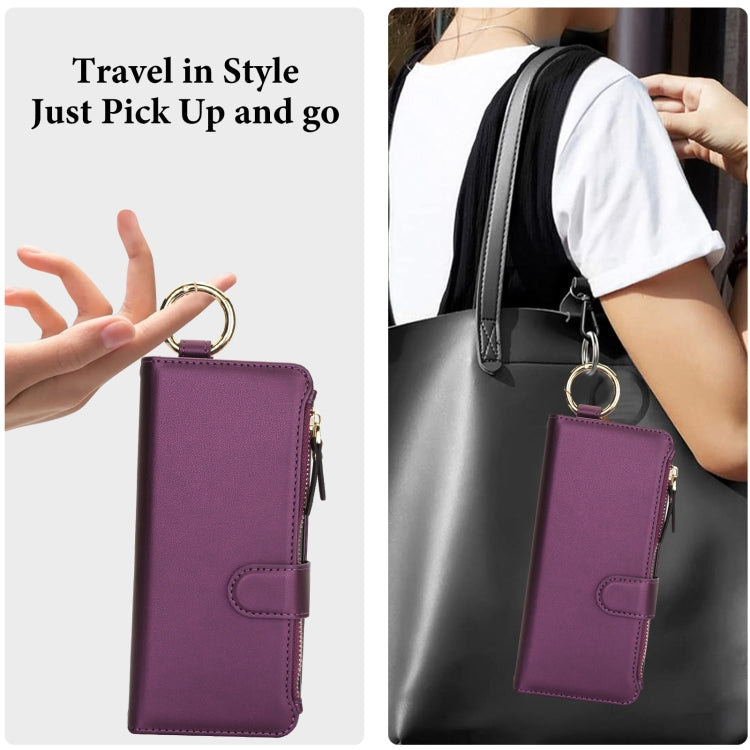 For Samsung Galaxy Z Fold3 5G Crossbody Ring Multifunctional Wallet Fold Leather Phone Case