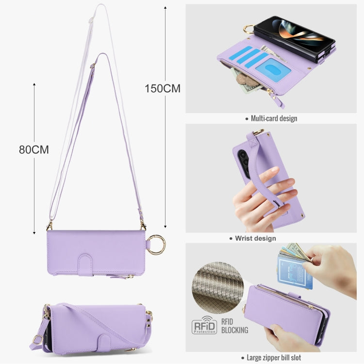 For Samsung Galaxy Z Fold3 5G Crossbody Ring Multifunctional Wallet Fold Leather Phone Case