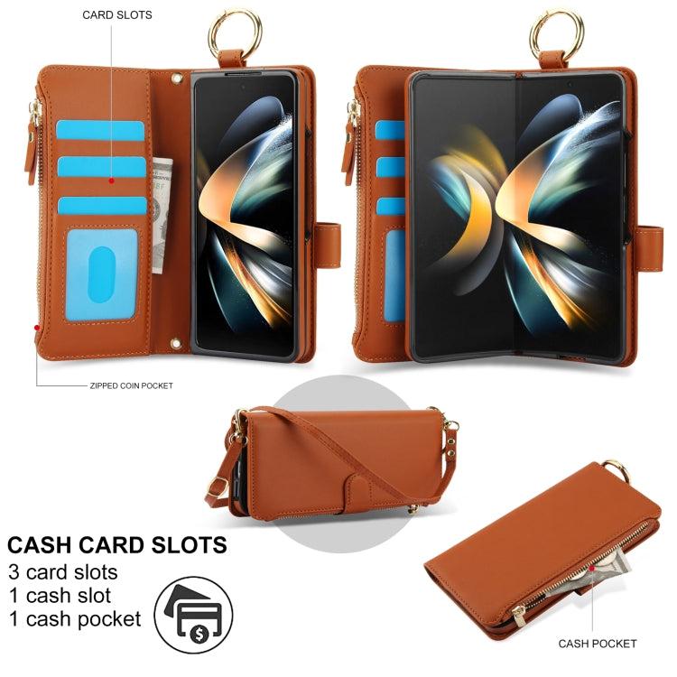 For Samsung Galaxy Z Fold3 5G Crossbody Ring Multifunctional Wallet Fold Leather Phone Case
