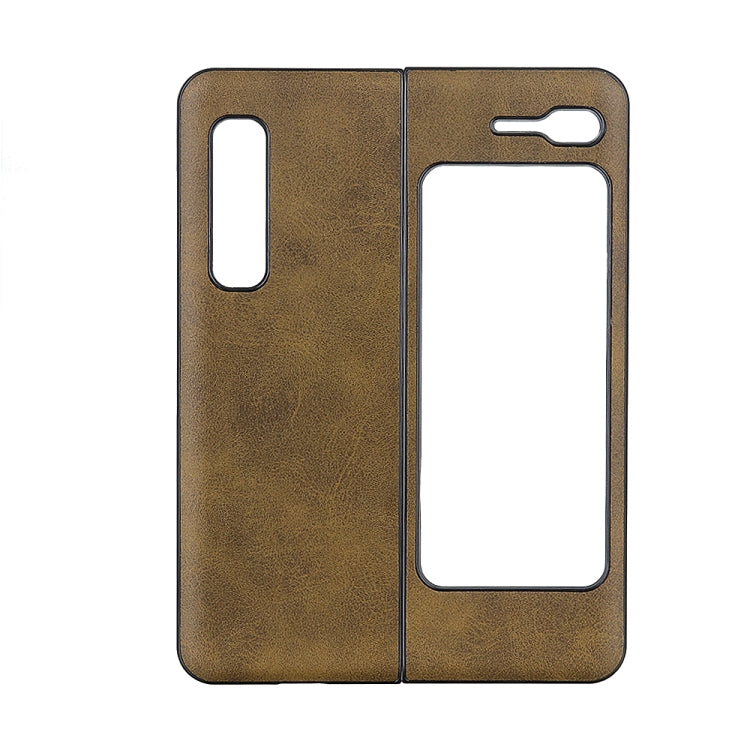 For Samsung Galaxy Fold 5G Two-color Cowhide Texture Top-grain Leather + PC + TPU Shockproof Protective Case