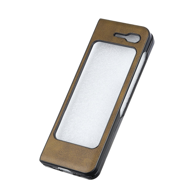 For Samsung Galaxy Fold 5G Two-color Cowhide Texture Top-grain Leather + PC + TPU Shockproof Protective Case