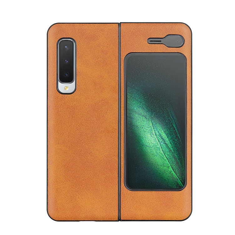 For Samsung Galaxy Fold 5G Two-color Cowhide Texture Top-grain Leather + PC + TPU Shockproof Protective Case