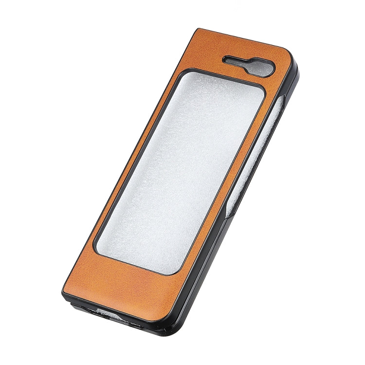 For Samsung Galaxy Fold 5G Two-color Cowhide Texture Top-grain Leather + PC + TPU Shockproof Protective Case