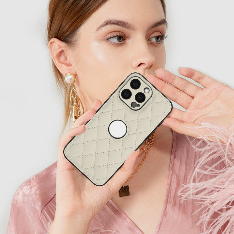 For iPhone 15 Pro Max Rhombic Leather Back Cover Phone Case