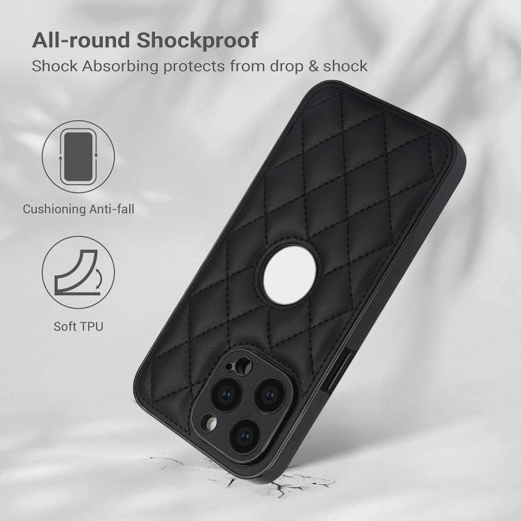 For iPhone 15 Pro Max Rhombic Leather Back Cover Phone Case