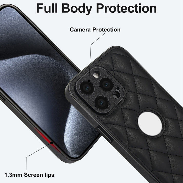 For iPhone 15 Pro Max Rhombic Leather Back Cover Phone Case