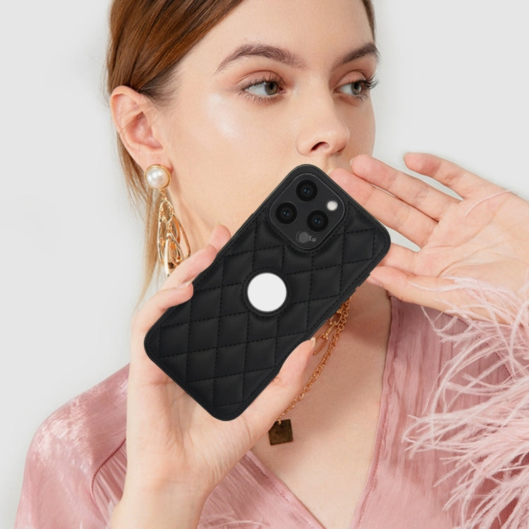 For iPhone 15 Pro Max Rhombic Leather Back Cover Phone Case