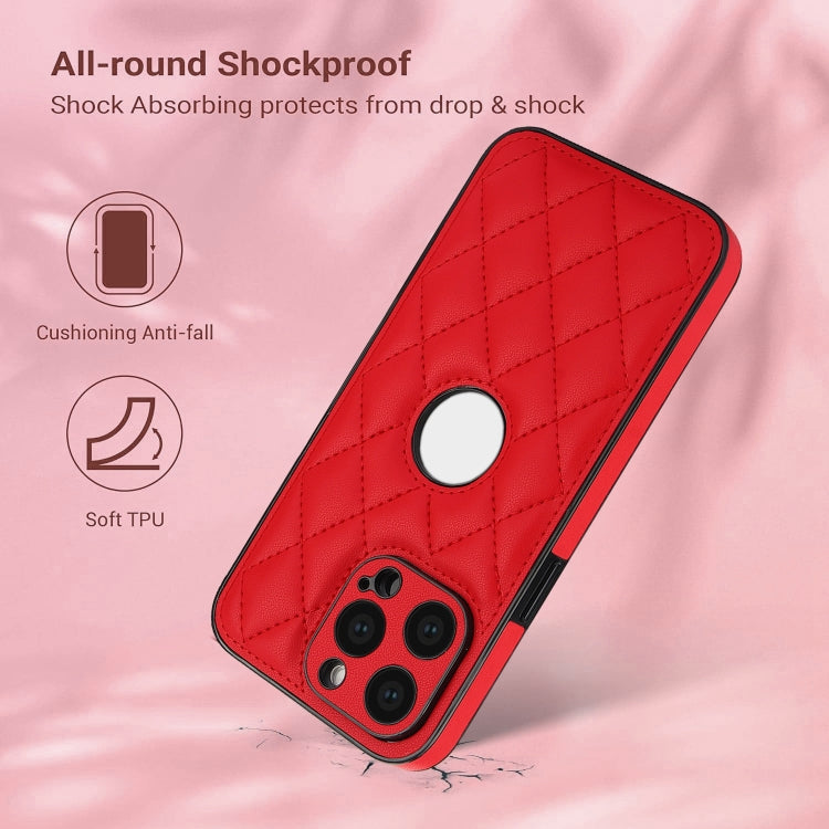 For iPhone 15 Pro Max Rhombic Leather Back Cover Phone Case