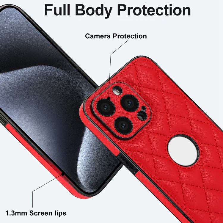 For iPhone 15 Pro Max Rhombic Leather Back Cover Phone Case