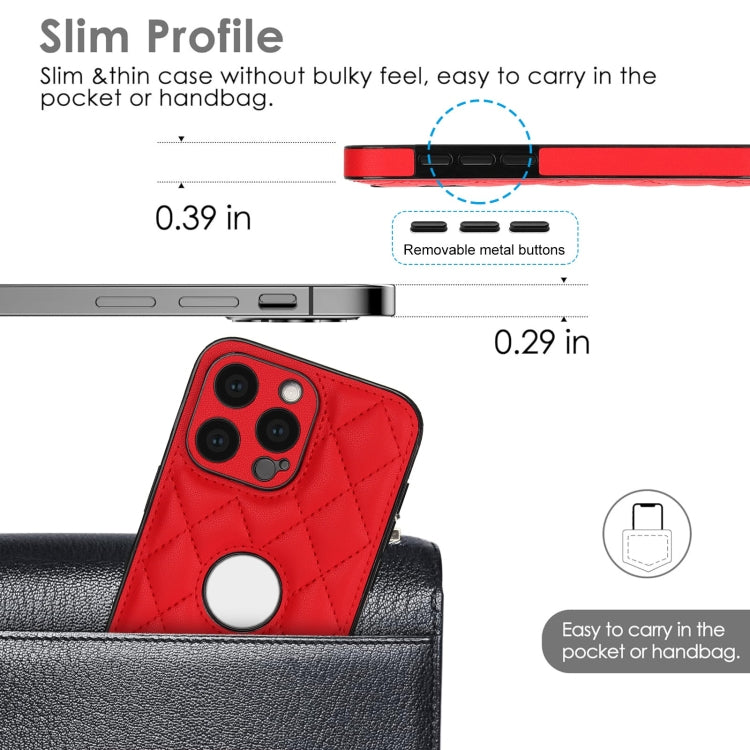 For iPhone 15 Pro Max Rhombic Leather Back Cover Phone Case
