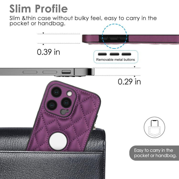 For iPhone 15 Pro Max Rhombic Leather Back Cover Phone Case