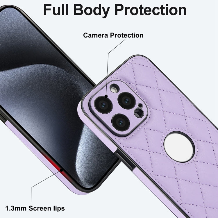 For iPhone 15 Pro Max Rhombic Leather Back Cover Phone Case