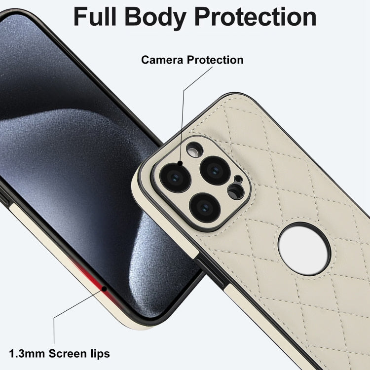 For iPhone 15 Pro Rhombic Leather Back Cover Phone Case