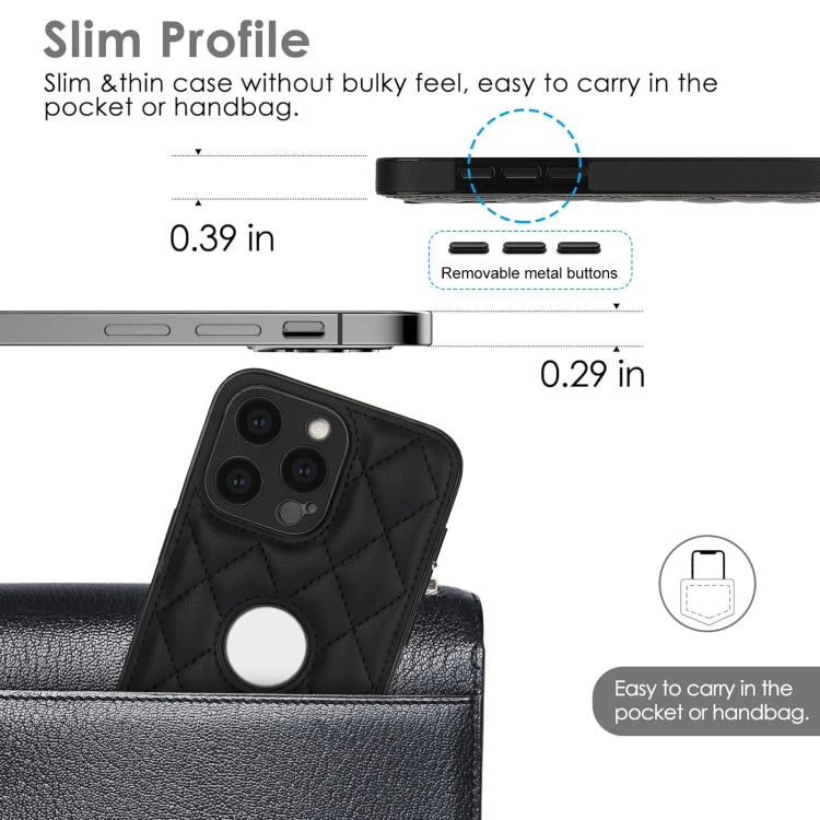 For iPhone 15 Pro Rhombic Leather Back Cover Phone Case