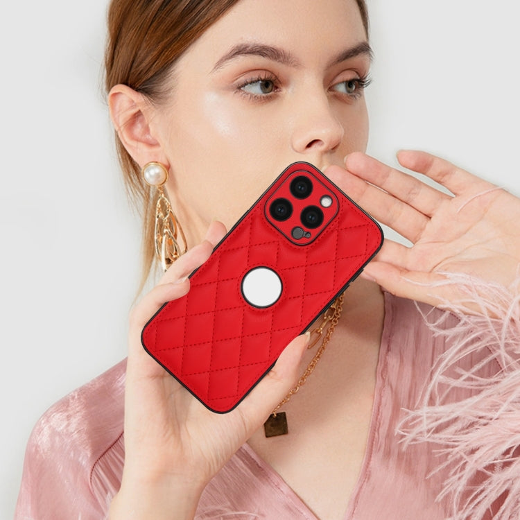 For iPhone 15 Pro Rhombic Leather Back Cover Phone Case