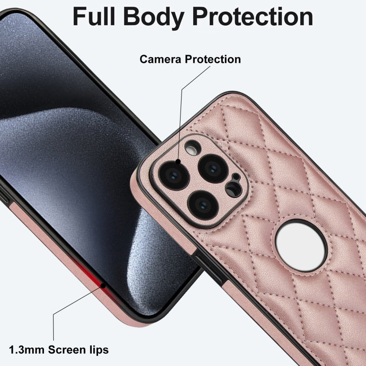 For iPhone 15 Pro Rhombic Leather Back Cover Phone Case