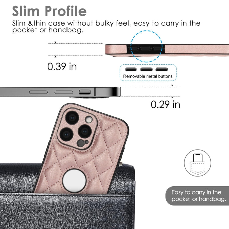 For iPhone 15 Pro Rhombic Leather Back Cover Phone Case