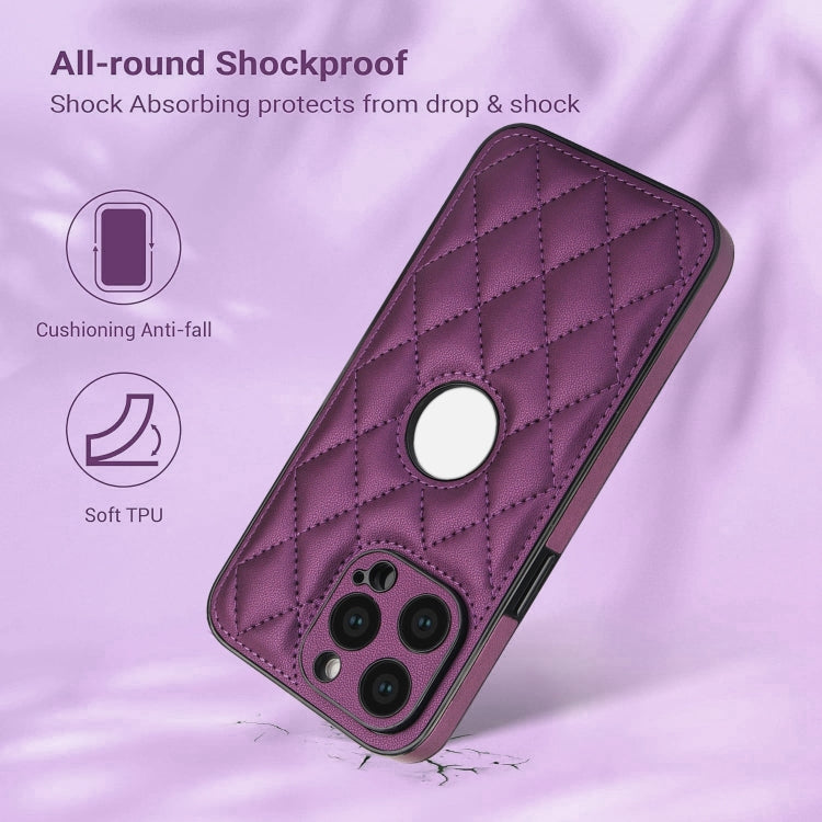 For iPhone 15 Pro Rhombic Leather Back Cover Phone Case