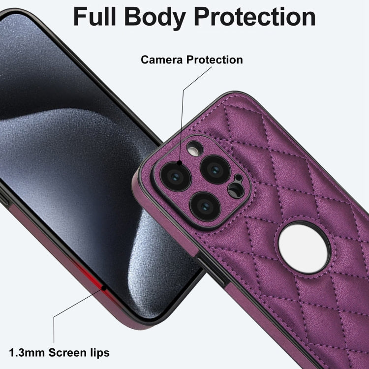 For iPhone 15 Pro Rhombic Leather Back Cover Phone Case