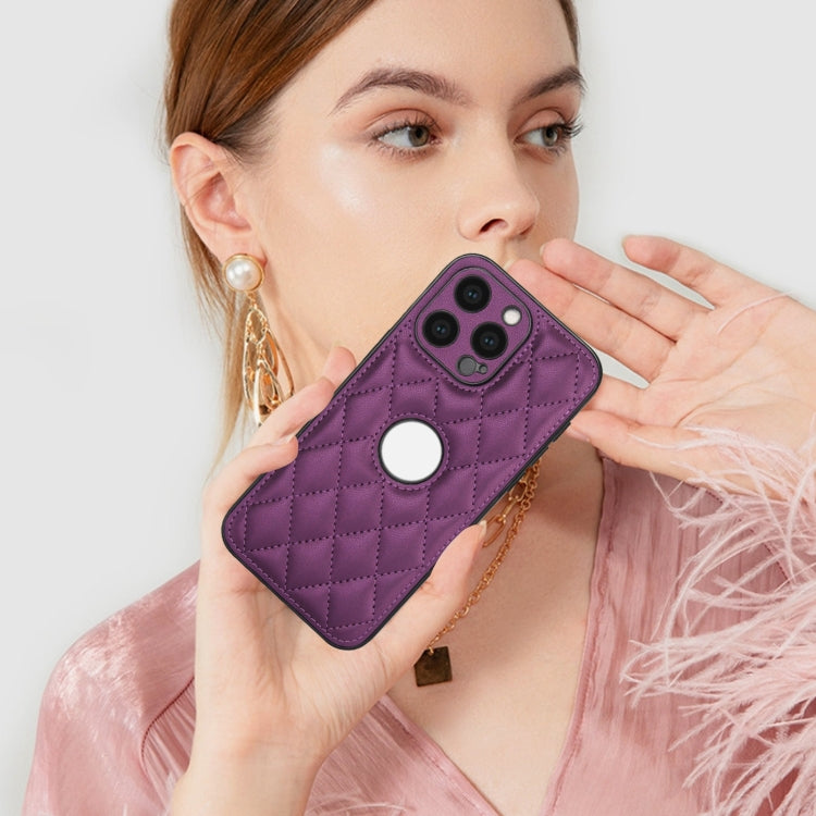 For iPhone 15 Pro Rhombic Leather Back Cover Phone Case