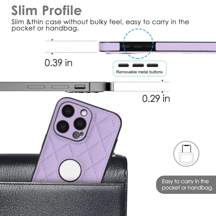 For iPhone 15 Pro Rhombic Leather Back Cover Phone Case