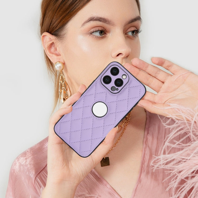 For iPhone 15 Pro Rhombic Leather Back Cover Phone Case