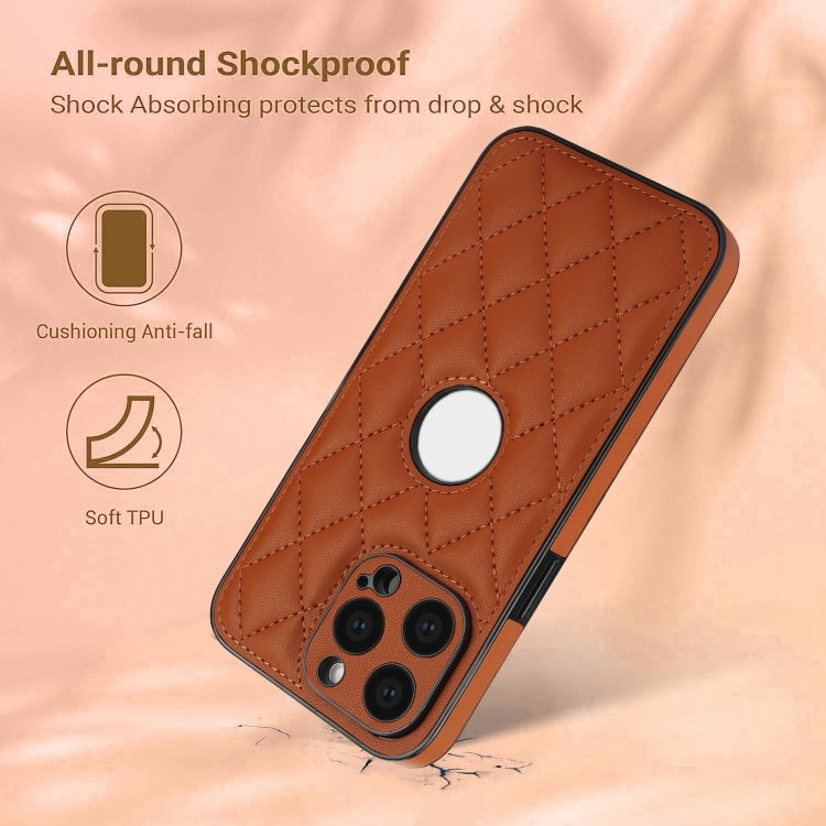 For iPhone 15 Pro Rhombic Leather Back Cover Phone Case