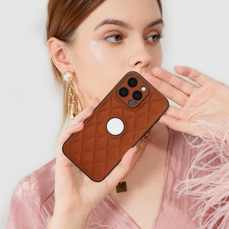 For iPhone 15 Pro Rhombic Leather Back Cover Phone Case