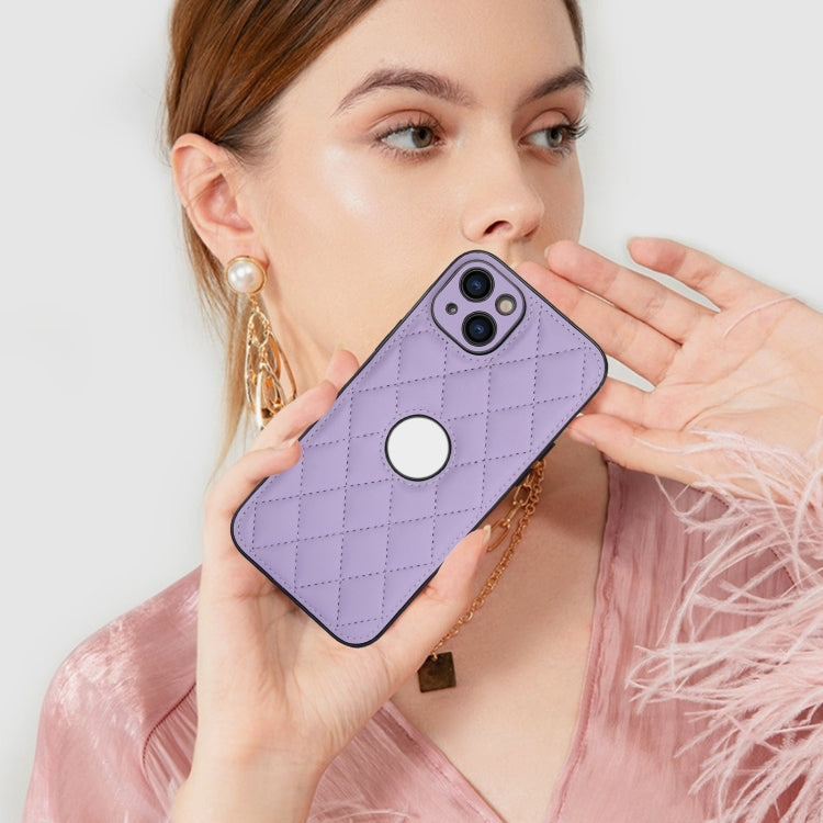 For iPhone 15 Plus Rhombic Leather Back Cover Phone Case