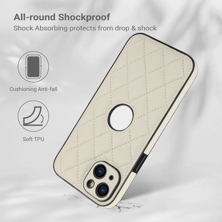 For iPhone 15 Rhombic Leather Back Cover Phone Case
