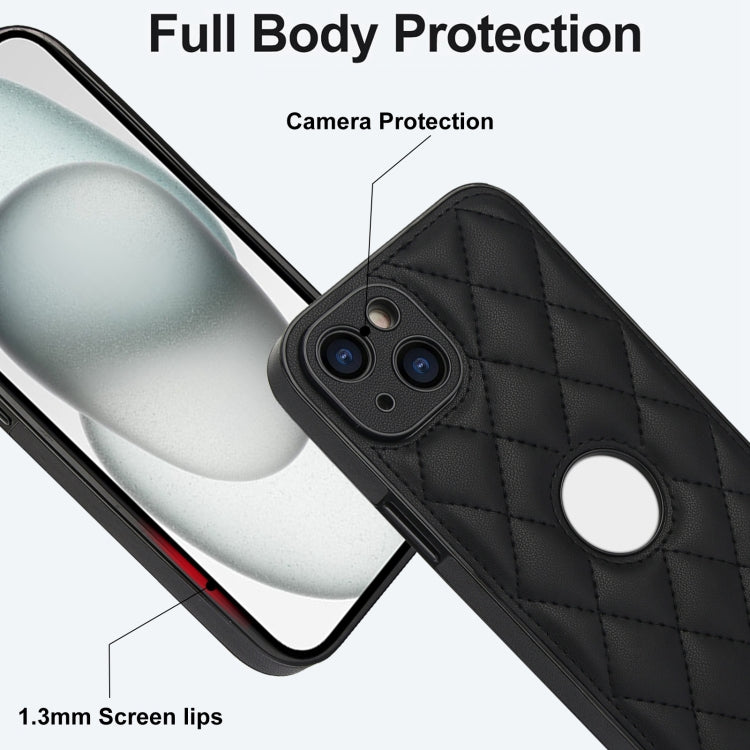 For iPhone 15 Rhombic Leather Back Cover Phone Case