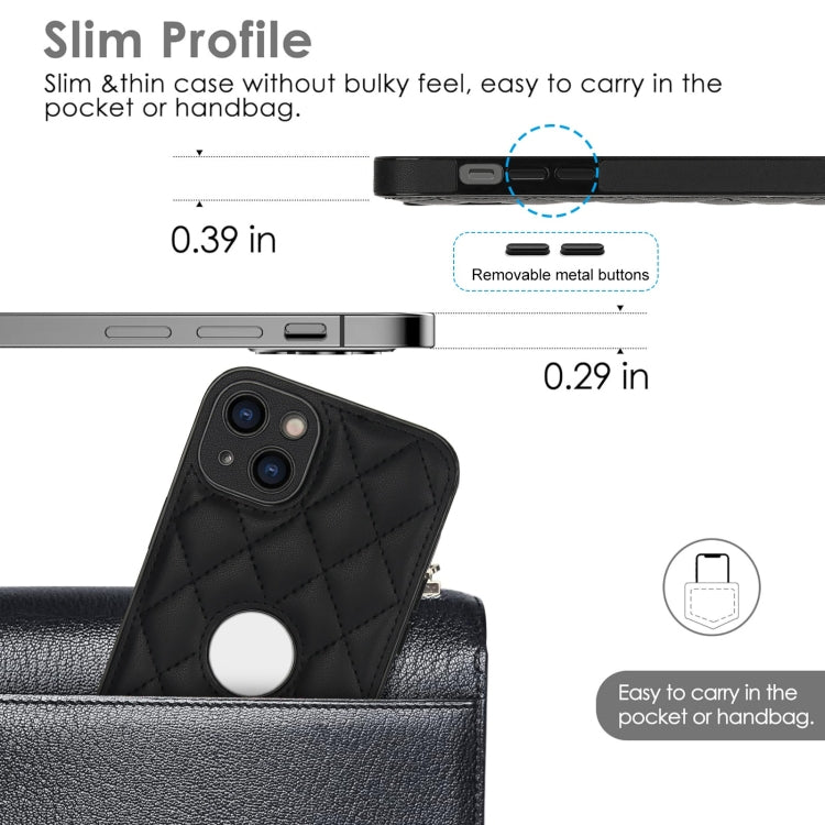 For iPhone 15 Rhombic Leather Back Cover Phone Case
