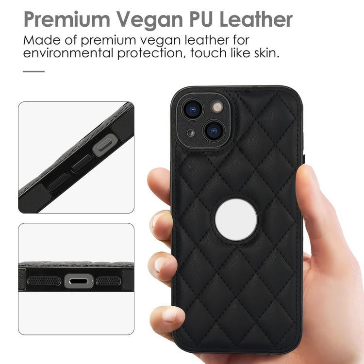 For iPhone 15 Rhombic Leather Back Cover Phone Case