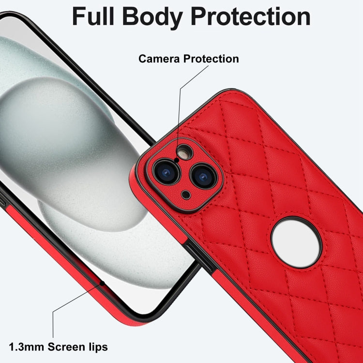 For iPhone 15 Rhombic Leather Back Cover Phone Case