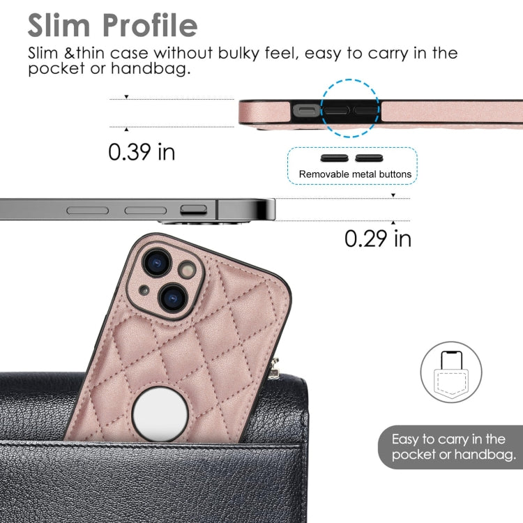 For iPhone 15 Rhombic Leather Back Cover Phone Case