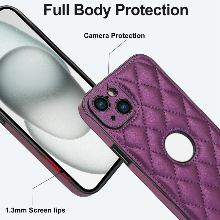 For iPhone 15 Rhombic Leather Back Cover Phone Case