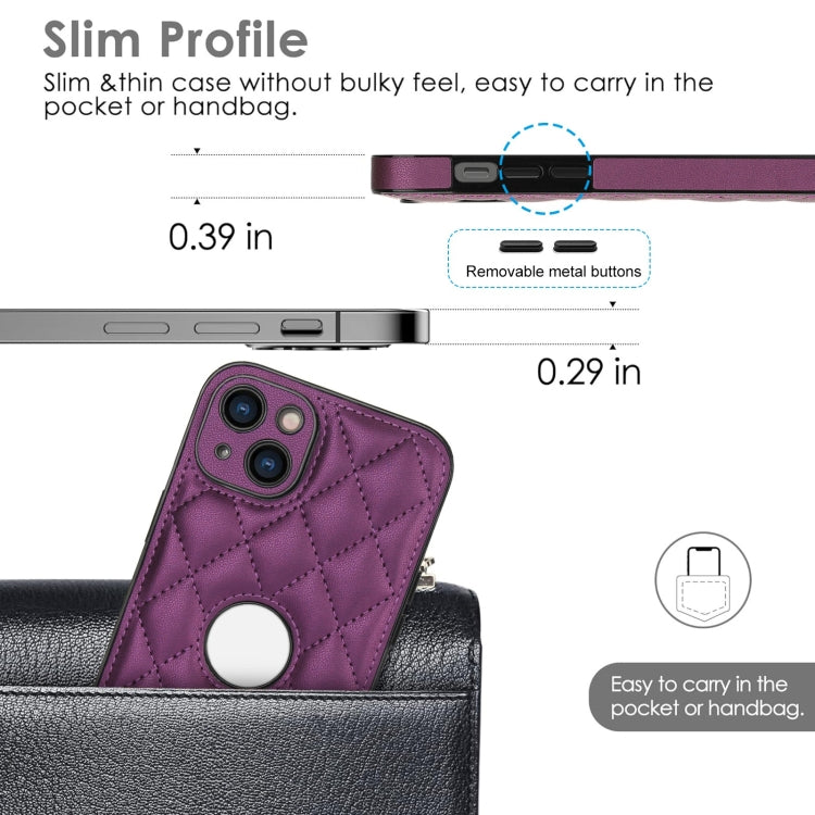 For iPhone 15 Rhombic Leather Back Cover Phone Case
