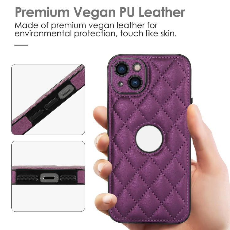 For iPhone 15 Rhombic Leather Back Cover Phone Case