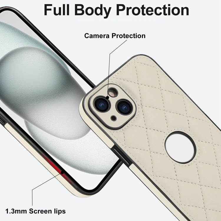 For iPhone 14 Plus Rhombic Leather Back Cover Phone Case