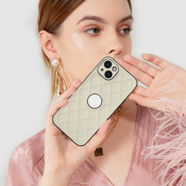 For iPhone 14 Plus Rhombic Leather Back Cover Phone Case