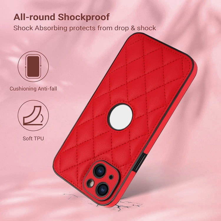 For iPhone 14 Plus Rhombic Leather Back Cover Phone Case