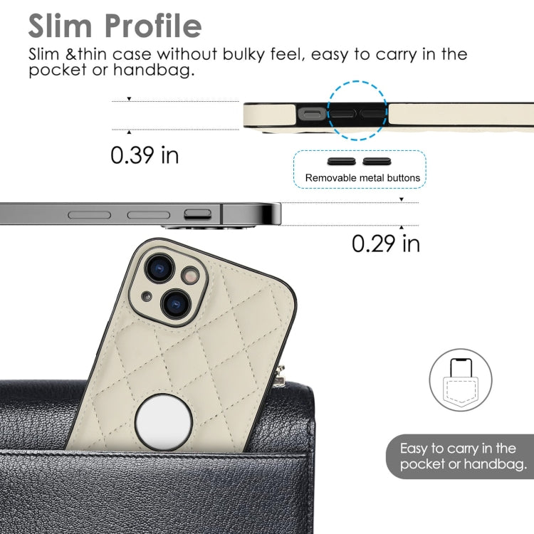 For iPhone 14 Rhombic Leather Back Cover Phone Case