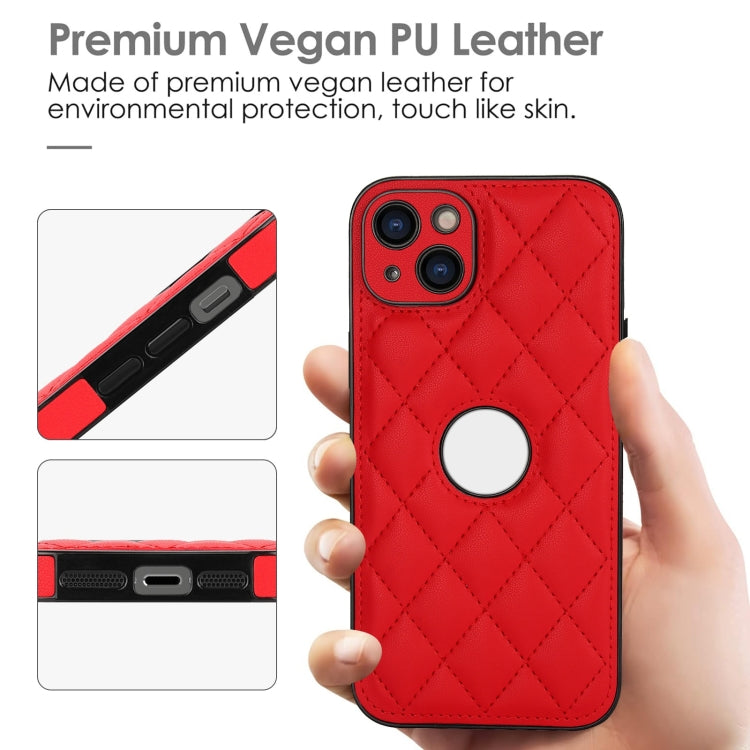 For iPhone 14 Rhombic Leather Back Cover Phone Case